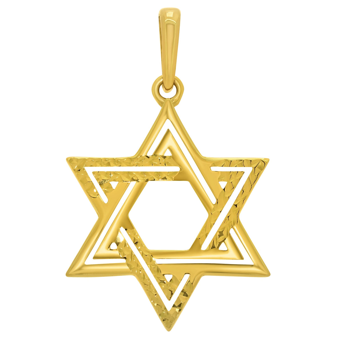 14k Yellow Gold Polished and Textured Star of David Pendant - Small