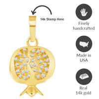 Load image into Gallery viewer, 14k Yellow Gold Pomegranate Pendant with Cable, Cuban Curb, or Figaro Chain Necklaces
