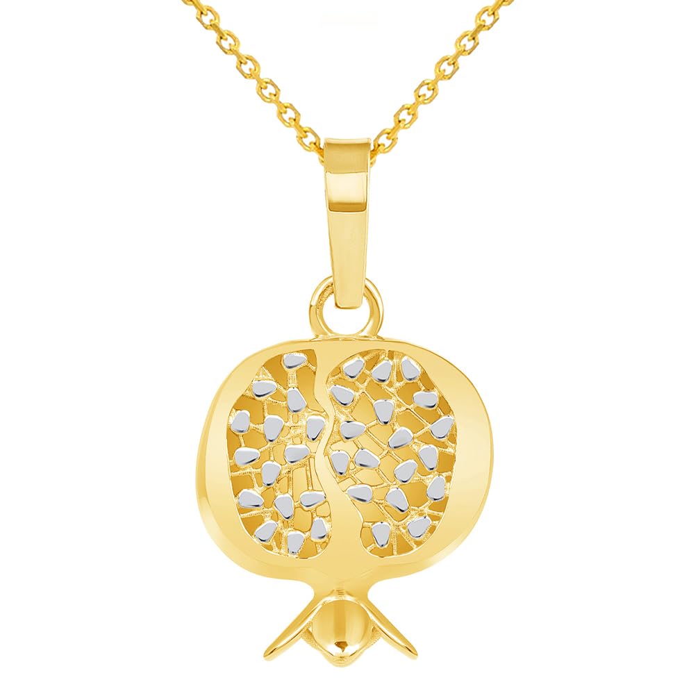 14k Yellow Gold Pomegranate Pendant with Cable, Cuban Curb, or Figaro Chain Necklaces