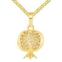 Load image into Gallery viewer, 14k Yellow Gold Pomegranate Pendant with Cable, Cuban Curb, or Figaro Chain Necklaces
