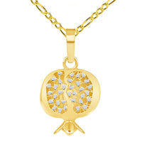 Load image into Gallery viewer, 14k Yellow Gold Pomegranate Pendant with Cable, Cuban Curb, or Figaro Chain Necklaces
