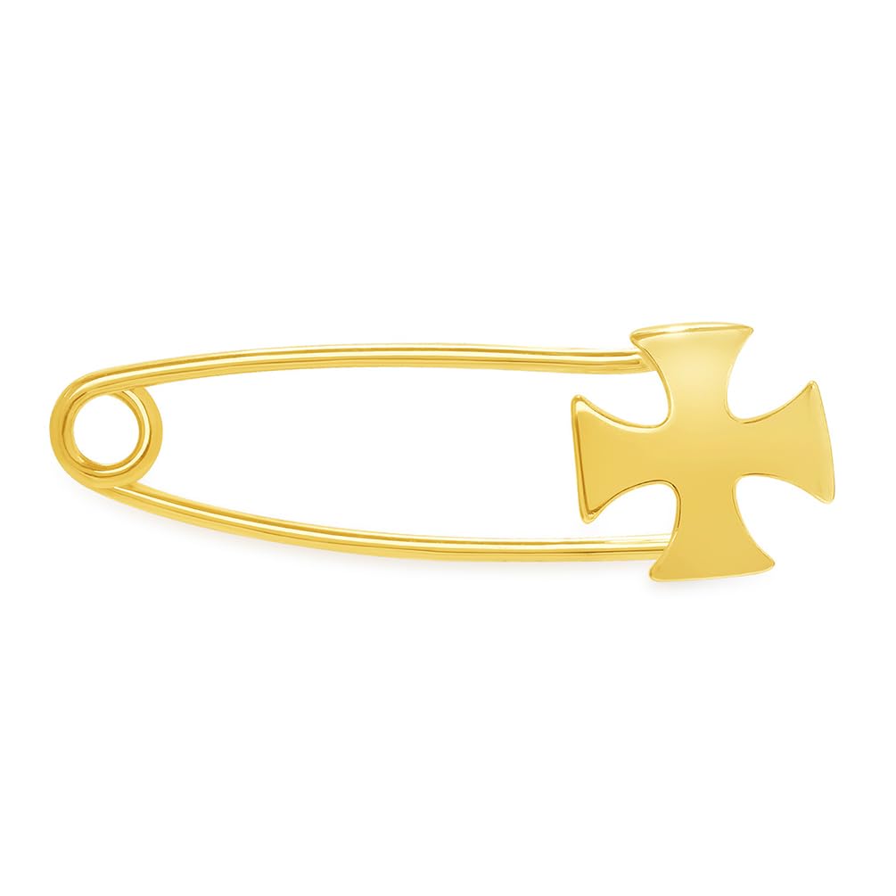 14k Yellow Gold Religious Cross Safety Pin Brooch