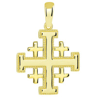 Load image into Gallery viewer, 14k Yellow Gold Religious Crusaders Jerusalem Cross Pendant with Curb Chain Necklace
