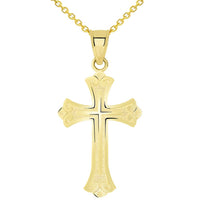 Load image into Gallery viewer, 14k Solid Yellow Gold Religious Fleur de Lis Cross Pendant Necklace
