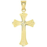 Load image into Gallery viewer, 14k Solid Yellow Gold Religious Fleur de Lis Cross Pendant Necklace
