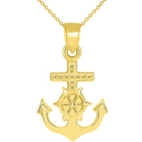 Load image into Gallery viewer, 14k Yellow Gold Religious Nautical 3D Mariner&#39;s Cross Pendant Necklace
