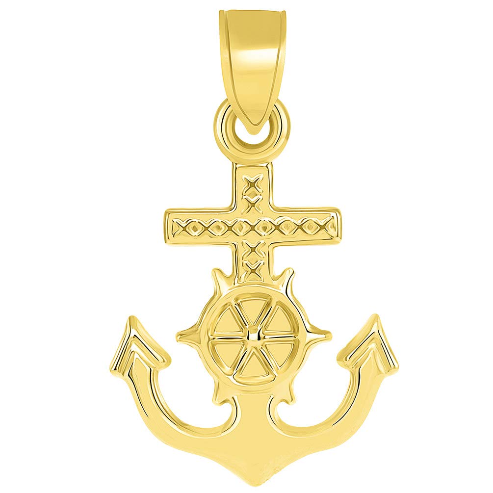 14k Yellow Gold Religious Nautical 3D Mariner's Cross Pendant