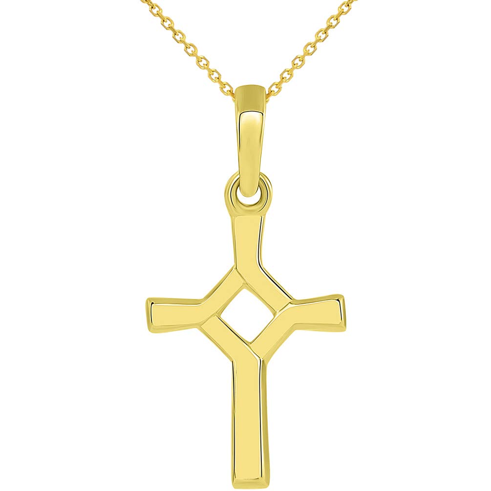 Solid 14k Yellow Gold Roman Catholic Dainty Open Cross Pendant Necklace
