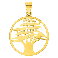 Load image into Gallery viewer, 14k Yellow Gold Round Cedar Tree Medallion Pendant with Rolo Cable, Cuban Curb, or Figaro Chain Necklace
