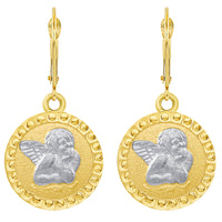 Load image into Gallery viewer, 14k Yellow Gold Round Guardian Angel Dangle Drop Earrings with Leverback
