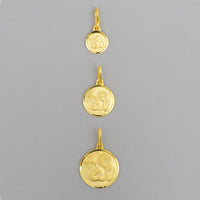 Load image into Gallery viewer, Solid 14k Yellow Gold Round Guardian Angel Medal Charm Pendant - 3 Sizes
