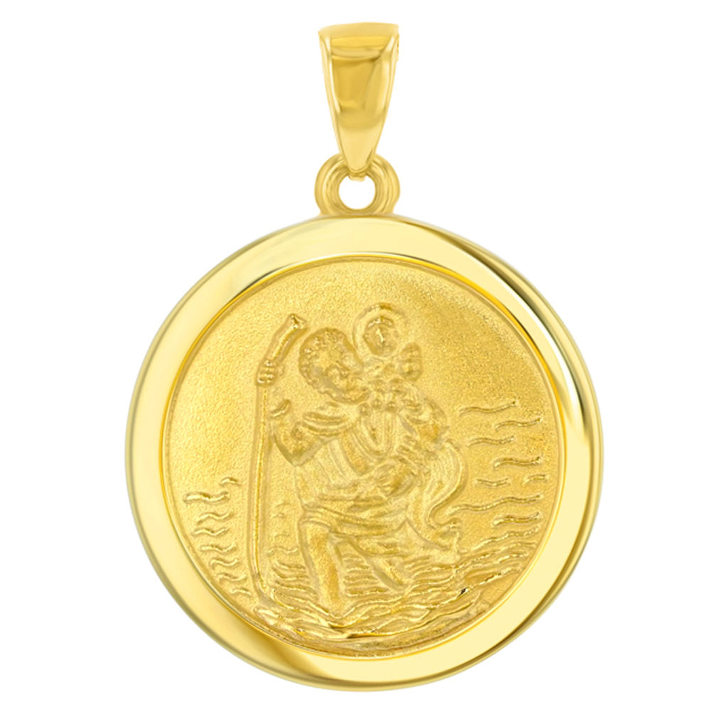 14k Yellow Gold Round Saint Christopher Medal Charm Pendant
