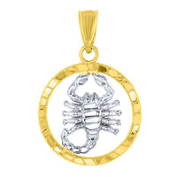 Load image into Gallery viewer, Textured 14k Yellow Gold Round Scorpion Charm Scorpio Zodiac Pendant Necklace
