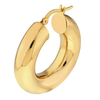 Load image into Gallery viewer, High Polished 14k Yellow Gold Round Thick Hoop Earrings with Latch Back, 7mm Wide

