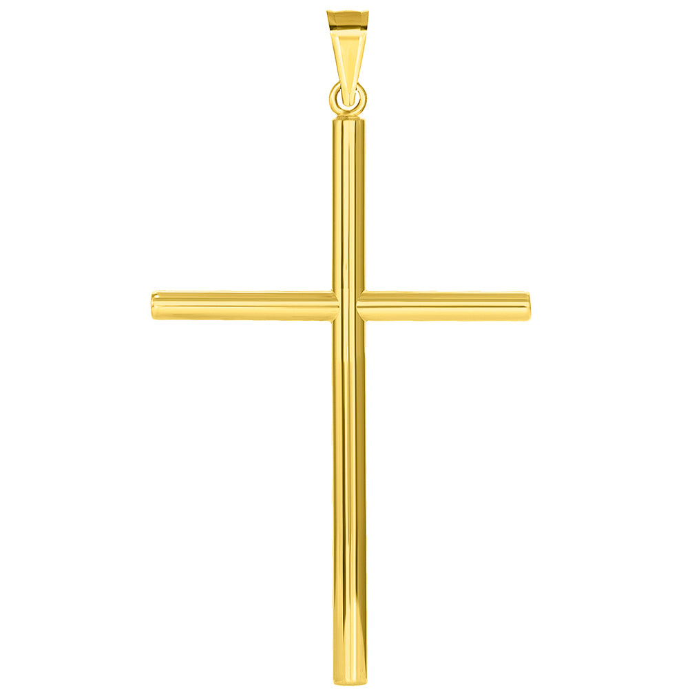 14k Yellow Gold Round Tubular Religious Plain Cross Pendant (2.25")