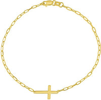 Load image into Gallery viewer, 14k Yellow Gold Sideways Cross Paperclip Chain Bracelet with Lobster Clasp
