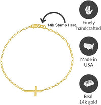 Load image into Gallery viewer, 14k Yellow Gold Sideways Cross Paperclip Chain Bracelet with Lobster Clasp
