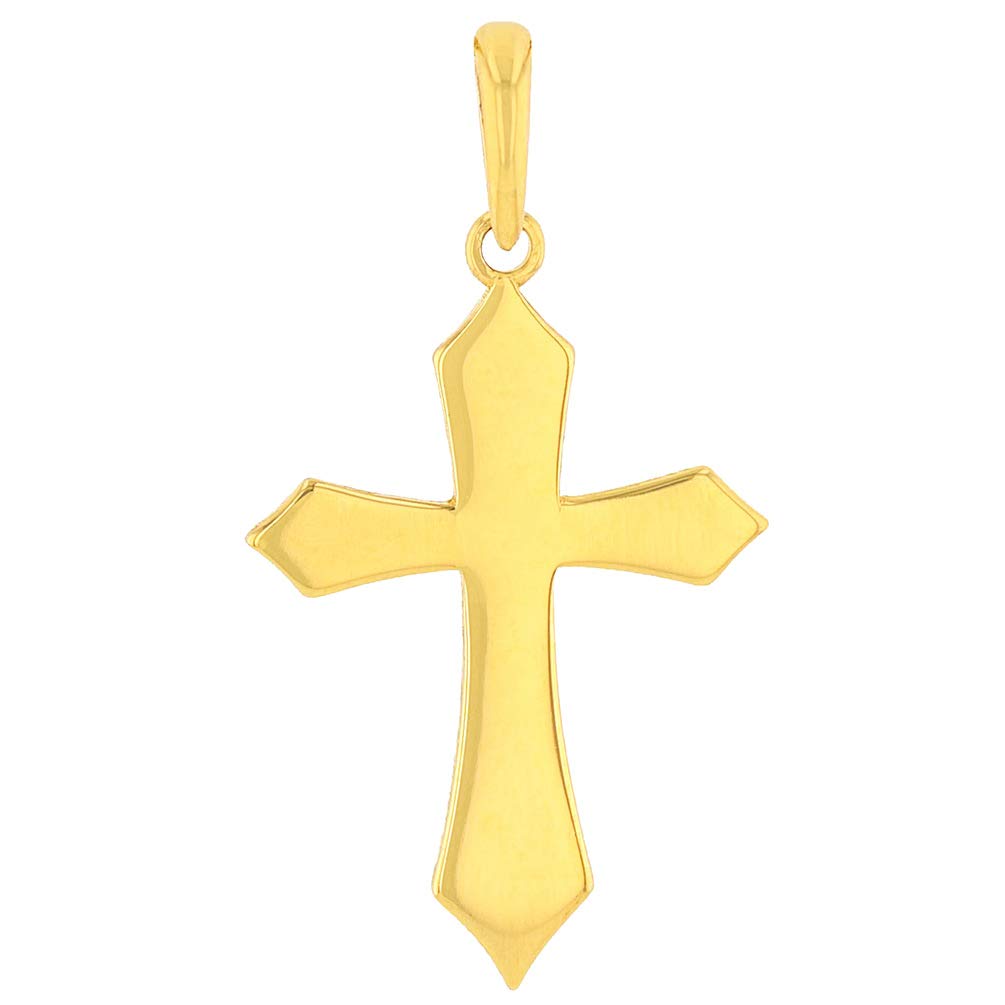 Solid 14k Yellow Gold Silhouette Botonee Orthodox Cross Pendant with Cuban Necklace