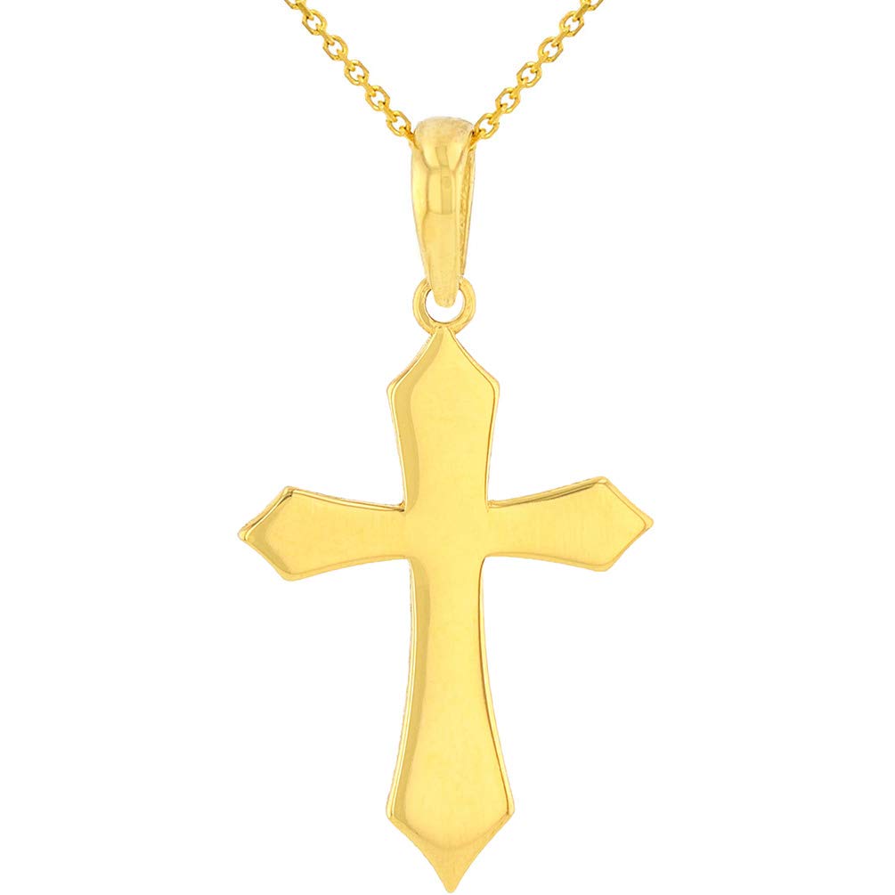 Solid 14k Yellow Gold Silhouette Botonee Orthodox Cross Pendant Necklace