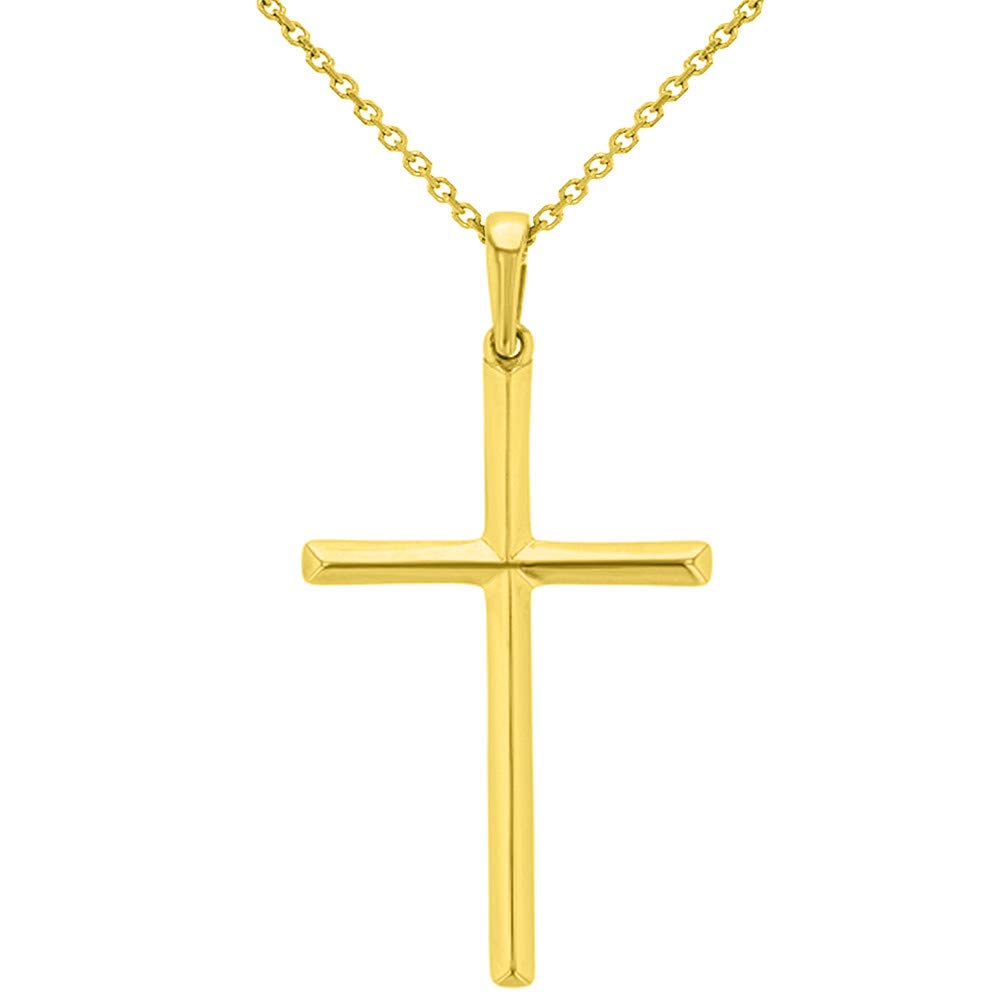Solid 14k Yellow Gold Simple Christian Cross Pendant Necklace