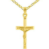 Load image into Gallery viewer, 14k Yellow Gold Simple and Classic Cross Crucifix Pendant Figaro Necklace
