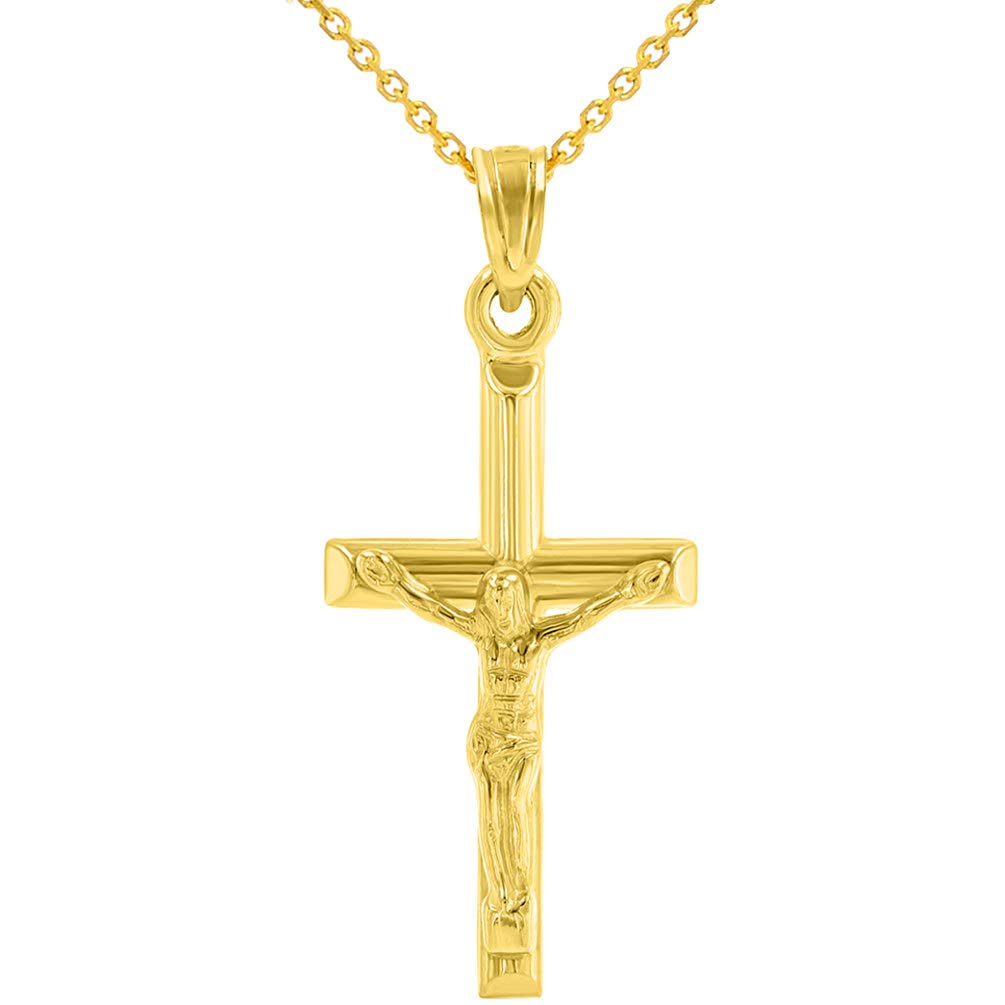 14k Yellow Gold Simple and Classic Cross Crucifix Pendant Necklace