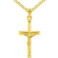 Load image into Gallery viewer, 14k Yellow Gold Simple and Classic Cross Crucifix Pendant Cuban Necklace
