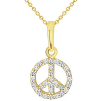 Load image into Gallery viewer, Solid 14k Yellow Gold Small Peace Symbol Charm Pendant Necklace with Cubic Zirconia
