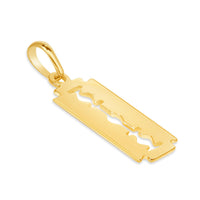 Load image into Gallery viewer, 14k Yellow Gold Small Razor Blade Charm Pendant with Rolo Cable, Cuban Curb, or Figaro Chain Necklace
