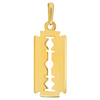 Load image into Gallery viewer, 14k Yellow Gold Small Razor Blade Charm Pendant with Rolo Cable, Cuban Curb, or Figaro Chain Necklace
