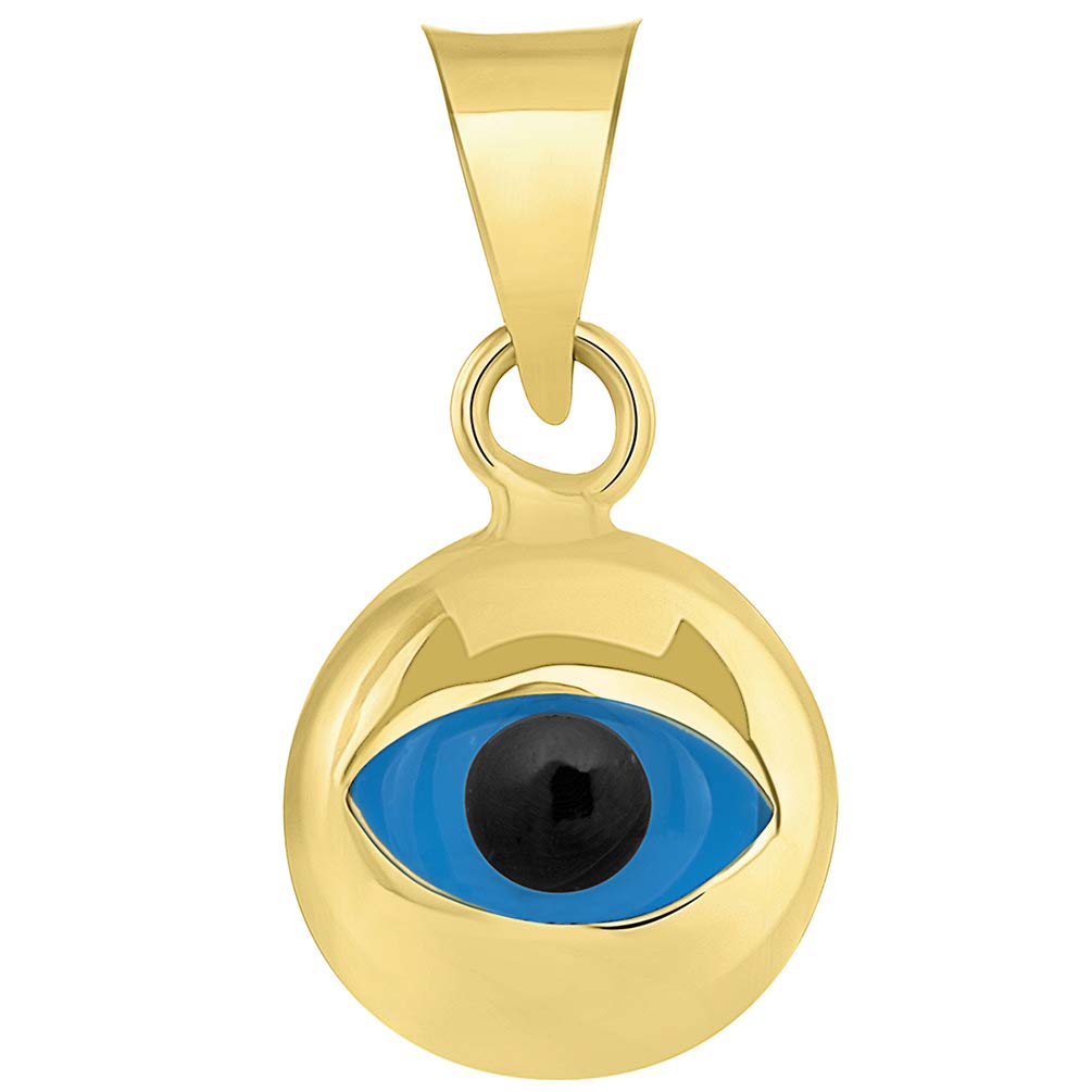 14k Yellow Gold Small Round Shaped Blue Evil Eye Pendant (15.5mm x 9mm)