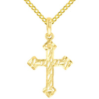 Load image into Gallery viewer, 14k Yellow Gold Small Textured Christian Orthodox 3D Cross Pendant Cuban Necklace
