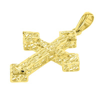 Load image into Gallery viewer, 14k Yellow Gold Small Textured Christian Orthodox 3D Cross Pendant Cuban Necklace
