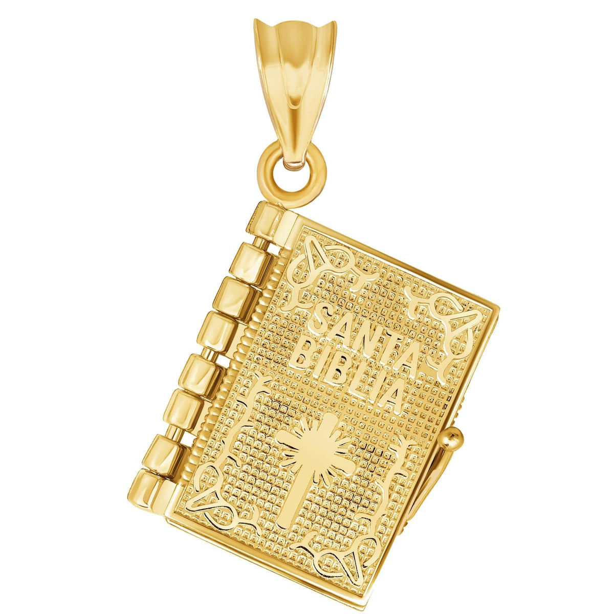 14k Yellow Gold Spanish Bible Charm Santa Biblia Pendant