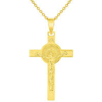 Load image into Gallery viewer, Solid 14k Yellow Gold St. Benedict Crucifix INRI Jesus Cross Pendant Necklace (1.25&quot;)
