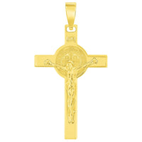 Load image into Gallery viewer, Solid 14k Yellow Gold St. Benedict Crucifix INRI Jesus Cross Pendant Necklace (1.25&quot;)
