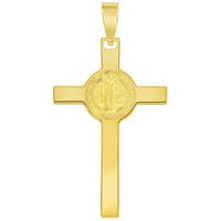 Load image into Gallery viewer, Solid 14k Yellow Gold St. Benedict Crucifix INRI Jesus Cross Pendant Necklace (1.25&quot;)
