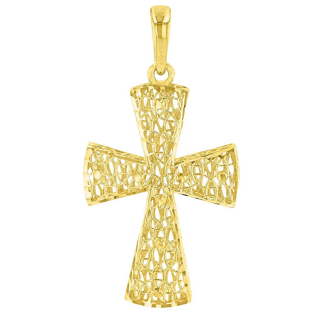14k Yellow Gold Textured 3D Filigree Catholic Cross Pendant (Medium)