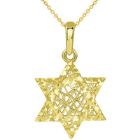 Load image into Gallery viewer, 14k Yellow Gold Textured 3D Jewish Star of David Pendant Necklace
