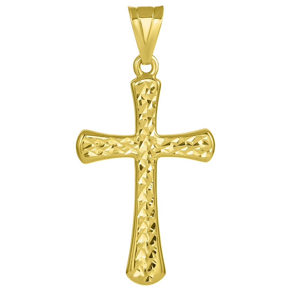 14k Yellow Gold Textured Elegant Religious Cross Pendant