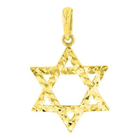 Load image into Gallery viewer, Solid 14k Yellow Gold Textured Hebrew Star of David Charm Pendant
