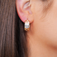 Load image into Gallery viewer, 14k Yellow Gold Textured Tri-Tone Flat Hoops Wide Earrings with Latch Back- 3 Sizes
