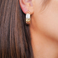 Load image into Gallery viewer, 14k Yellow Gold Textured Tri-Tone Flat Hoops Wide Earrings with Latch Back- 3 Sizes
