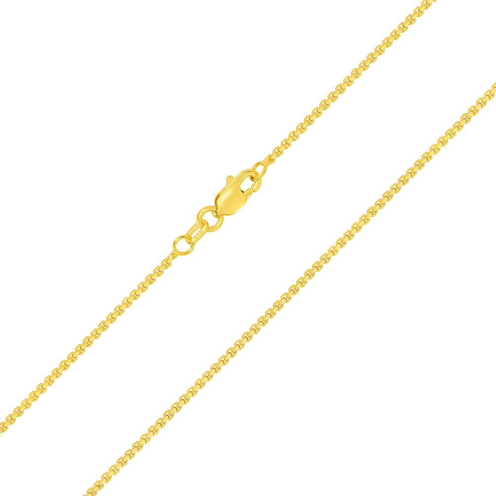 Solid 14k Yellow Gold Thin 1mm Round Box Link Chain Necklace with Lobster Claw Clasp