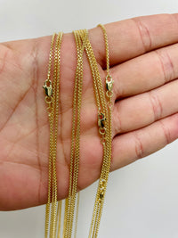 Load image into Gallery viewer, Solid 14k Yellow Gold Thin 1mm Round Box Link Chain Necklace with Lobster Claw Clasp
