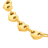 Load image into Gallery viewer, 14k Yellow Gold Thin and Small Puffed Heart Link Bracelet with Lobster Lock
