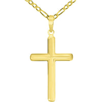 Load image into Gallery viewer, 14k Solid Yellow Gold Traditional Religious Plain Cross Pendant Necklace with Rolo, Cuban, or Figaro Chain Necklaces
