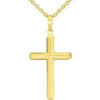 Load image into Gallery viewer, 14k Solid Yellow Gold Traditional Religious Plain Cross Pendant Necklace with Rolo, Cuban, or Figaro Chain Necklaces
