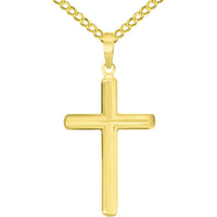 Load image into Gallery viewer, 14k Solid Yellow Gold Traditional Religious Plain Cross Pendant Necklace with Rolo, Cuban, or Figaro Chain Necklaces
