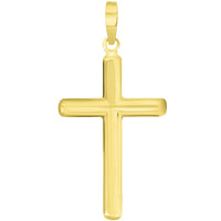 Load image into Gallery viewer, 14k Solid Yellow Gold Traditional Religious Plain Cross Pendant Necklace with Rolo, Cuban, or Figaro Chain Necklaces
